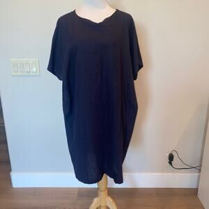 Anemone Blue Linen Blend Lagenlook Dress S/S One Size